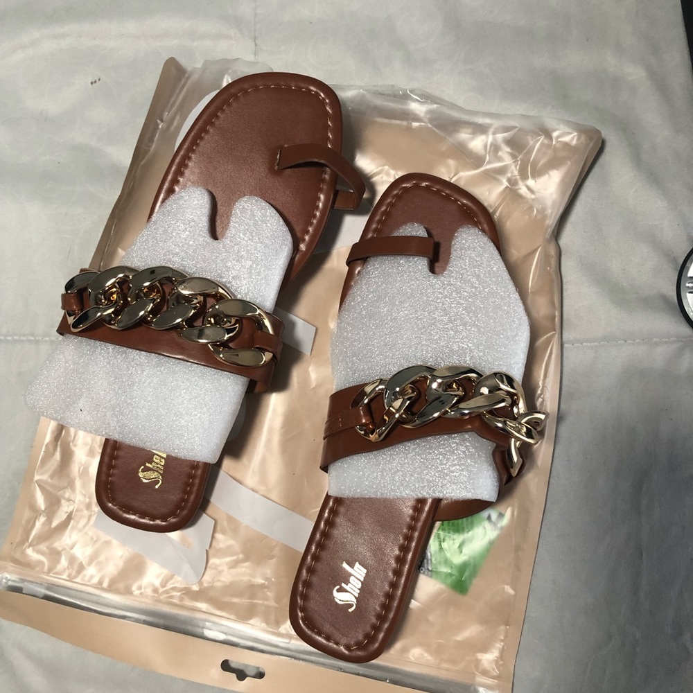 Shein Brown/Gold Flat Sandals